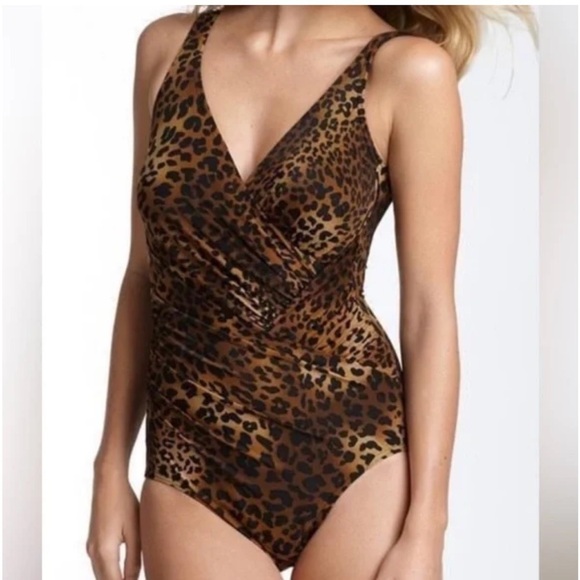 Miraclesuit Swimsuit One Piece size 10 Animal Print Leopard Cheetah Kitty Galore - Picture 1 of 8